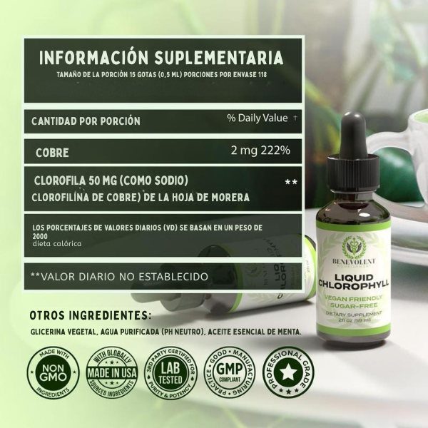 Frasco de clorofila líquida con su gotero